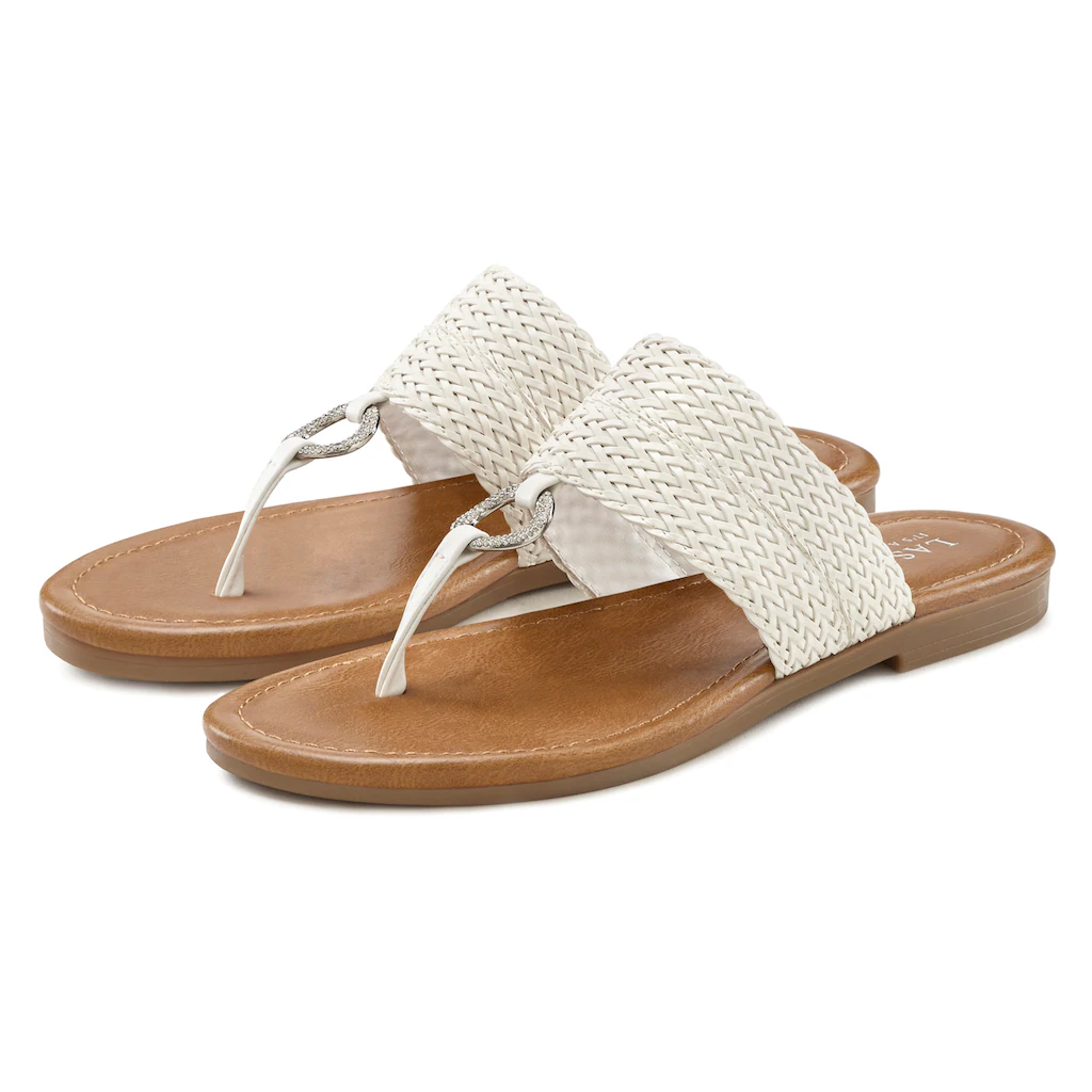 LASCANA Zehentrenner Sandale Pantolette Mit Ringapplikation VEGAN
