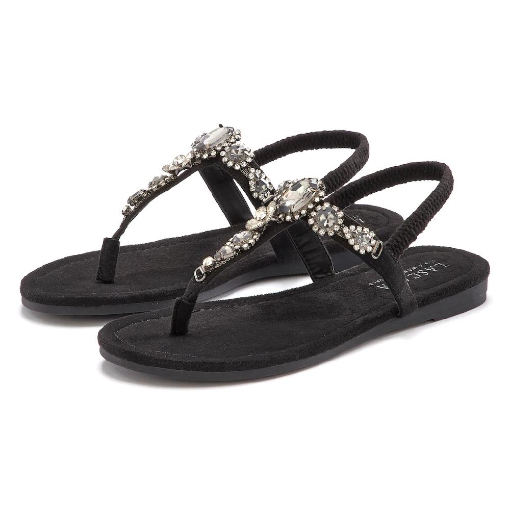 LASCANA Zehentrenner Sandale Pantolette Mit Schmucksteinen VEGAN