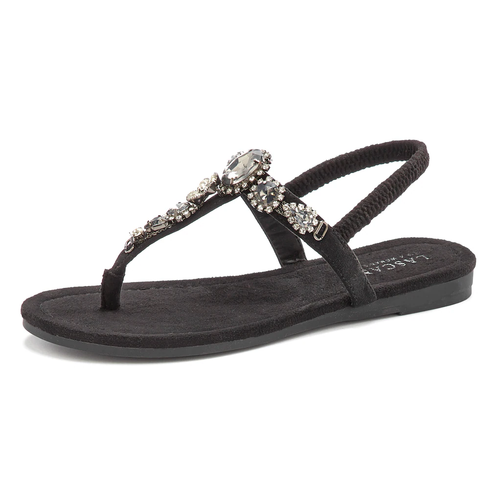 LASCANA Zehentrenner Sandale Pantolette mit Schmucksteinen VEGAN