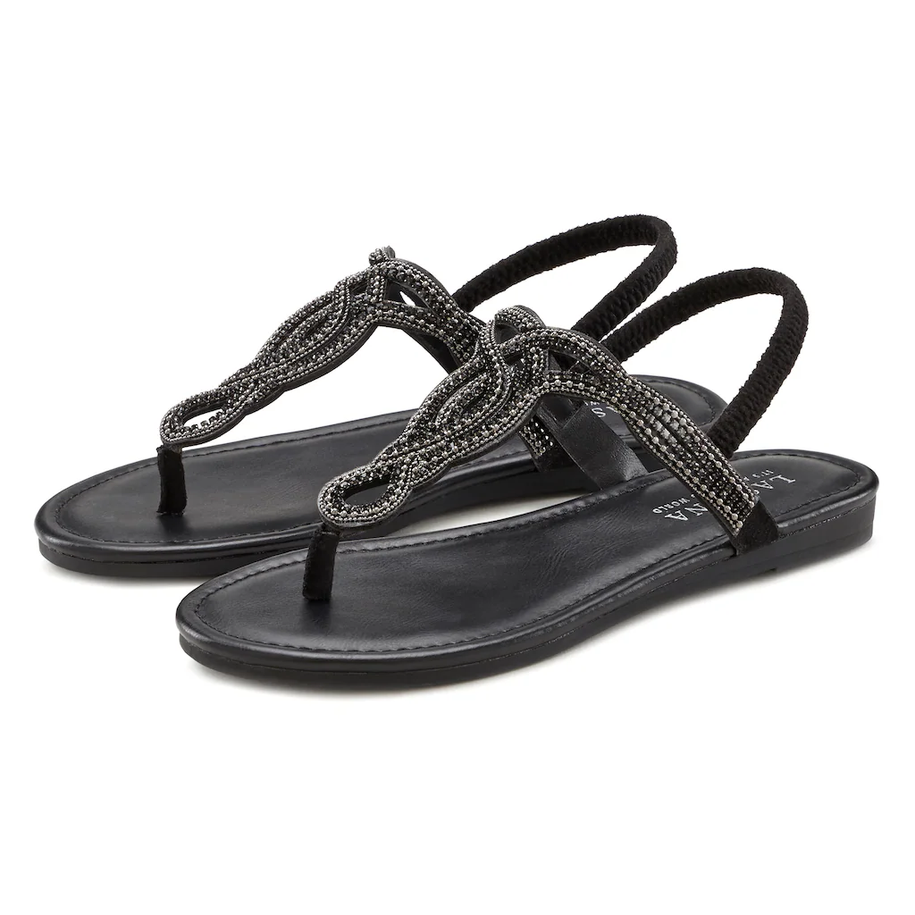 LASCANA Zehentrenner »Sandale Pantolette« Sandale Mit Schmucksteinen In Glitzer-Optik VEGAN Online Kaufen