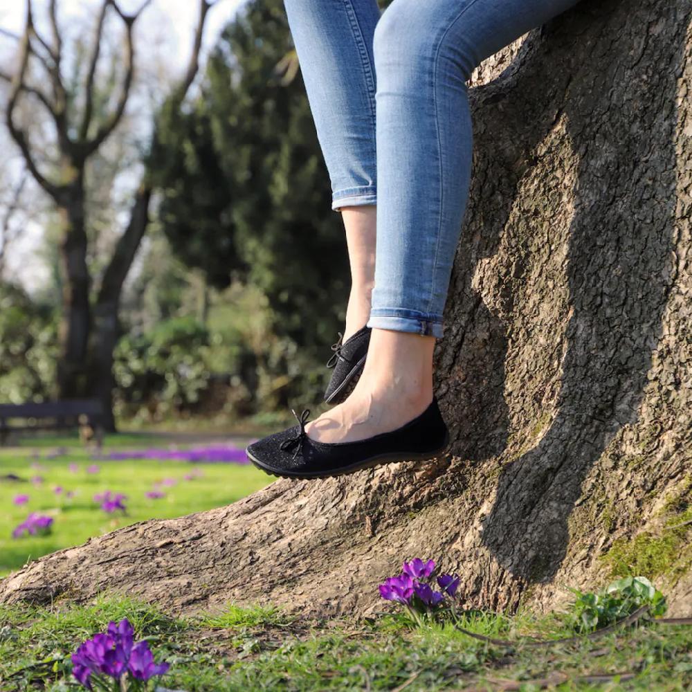 Leguano Barfußschuh »TANGO« Ballerina Slipper Bequemschuh Mit Zierschleife Und Glitzer Online Bestellen