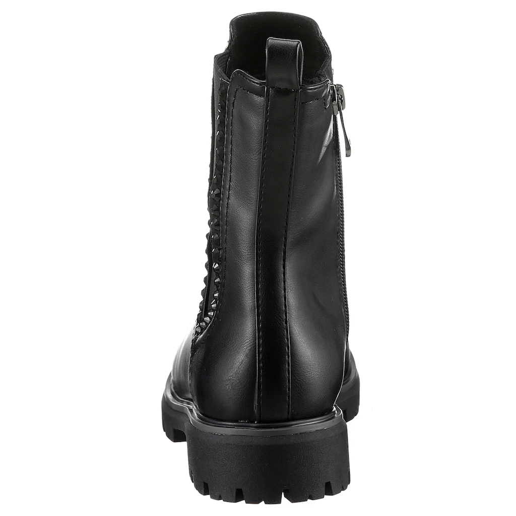 MARCO TOZZI Chelseaboots Blockabsatz Stiefelette Boots Vegan Mit Strass-Steinen Verziert ▷ Für