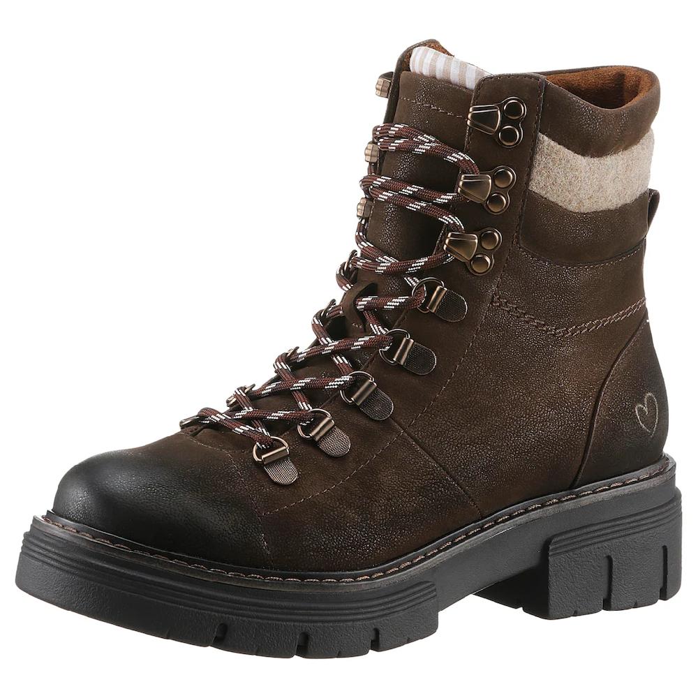MARCO TOZZI Schnürboots Blockabsatz Outdoormode Stiefelette in Bergsteiger Optik