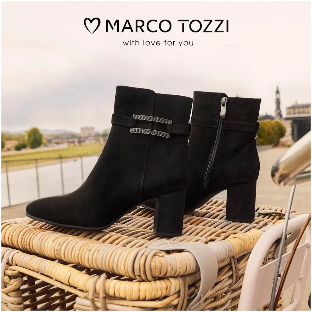 MARCO TOZZI Stiefelette Blockabsatz Ankleboots Mit Modischem Zierriegel Und Schmucksteine Bestellen