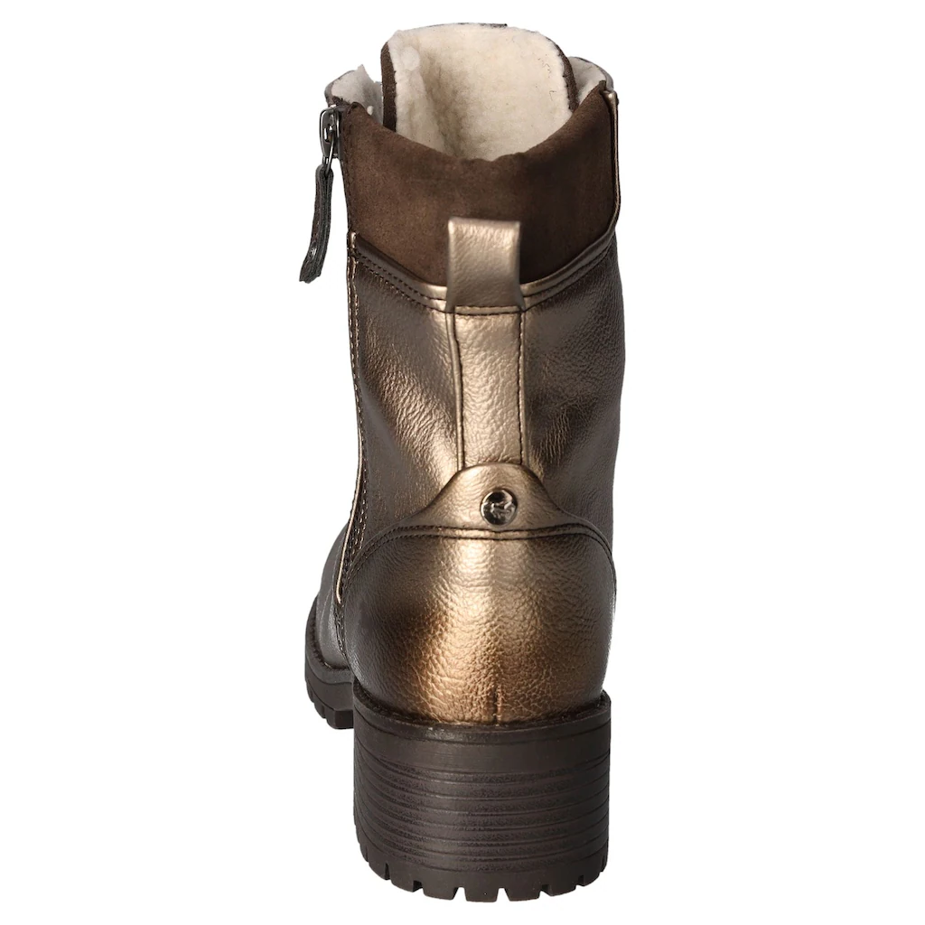 Mustang Shoes Schnürboots Schnürstiefelette Blockabsatz In Metallic-Optik Schmale Form ▷ Für
