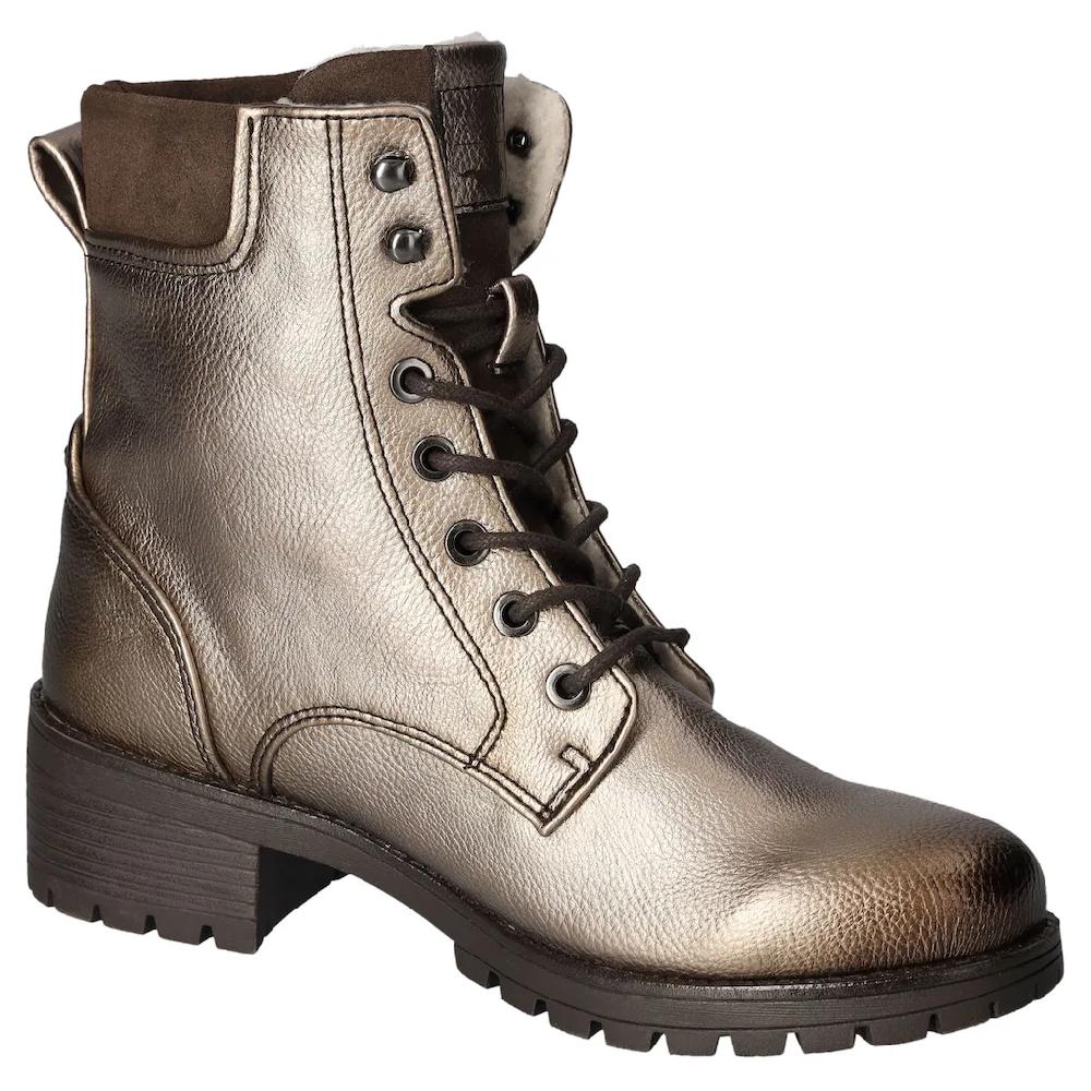 Mustang Shoes Schnürboots Schnürstiefelette Blockabsatz In Metallic-Optik Schmale Form ▷ Für