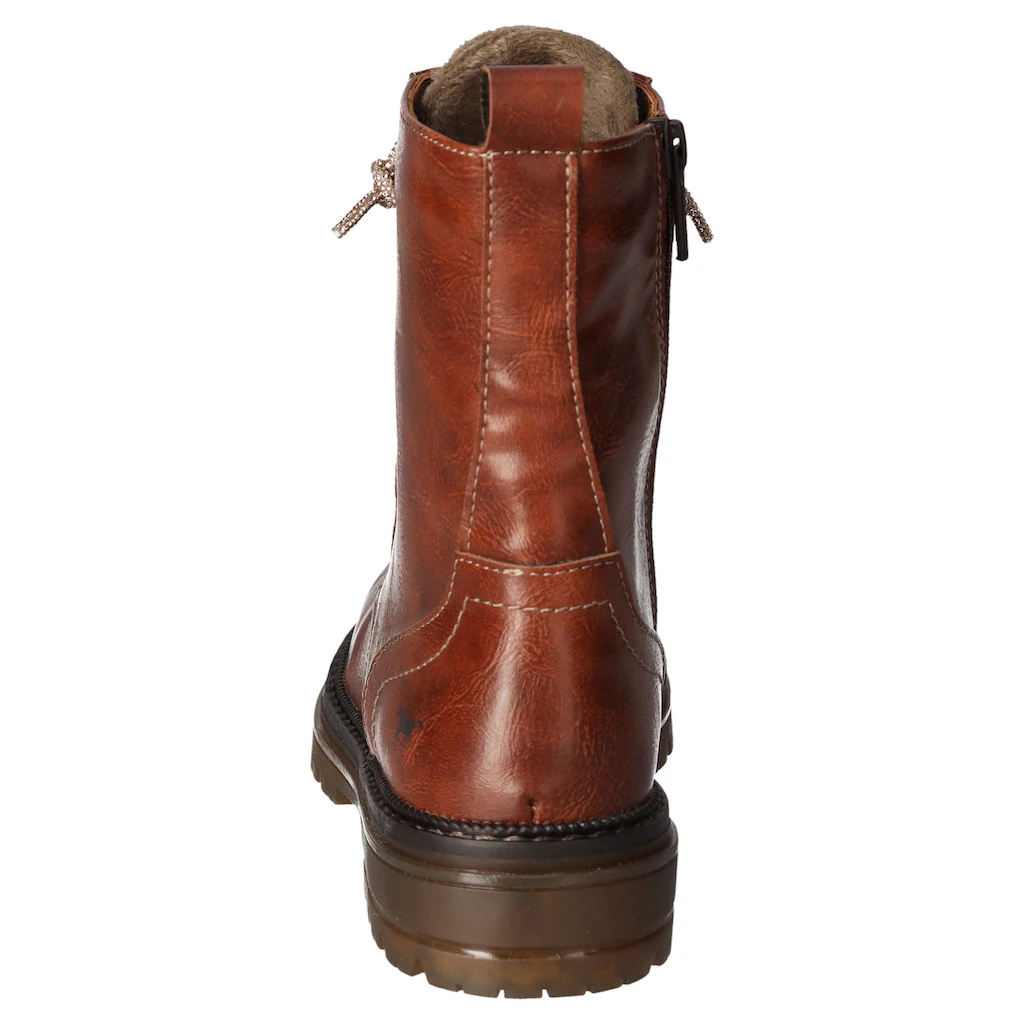 Mustang Shoes Schnürboots Stiefelette Blockabsatz Mit Praktischem Reißverschluss ▷ Für