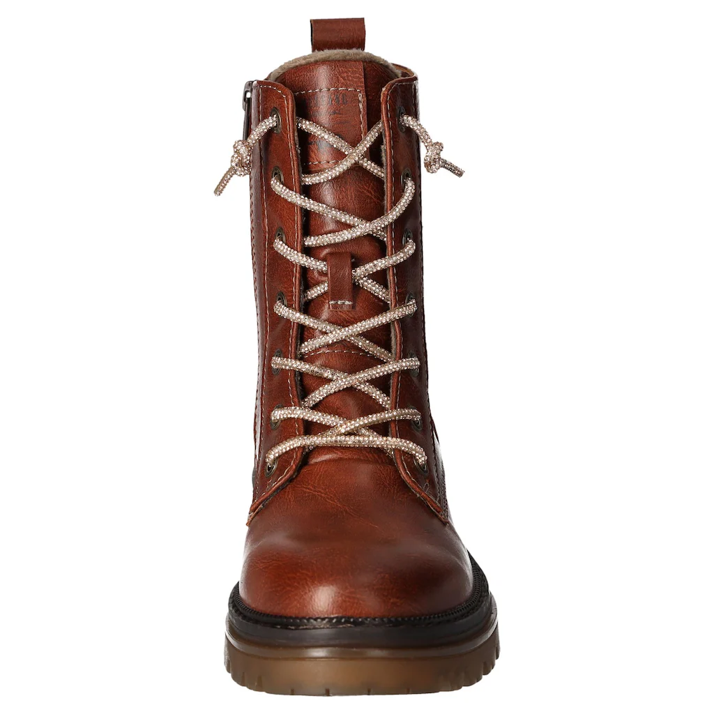 Mustang Shoes Schnürboots Stiefelette Blockabsatz Mit Praktischem Reißverschluss ▷ Für