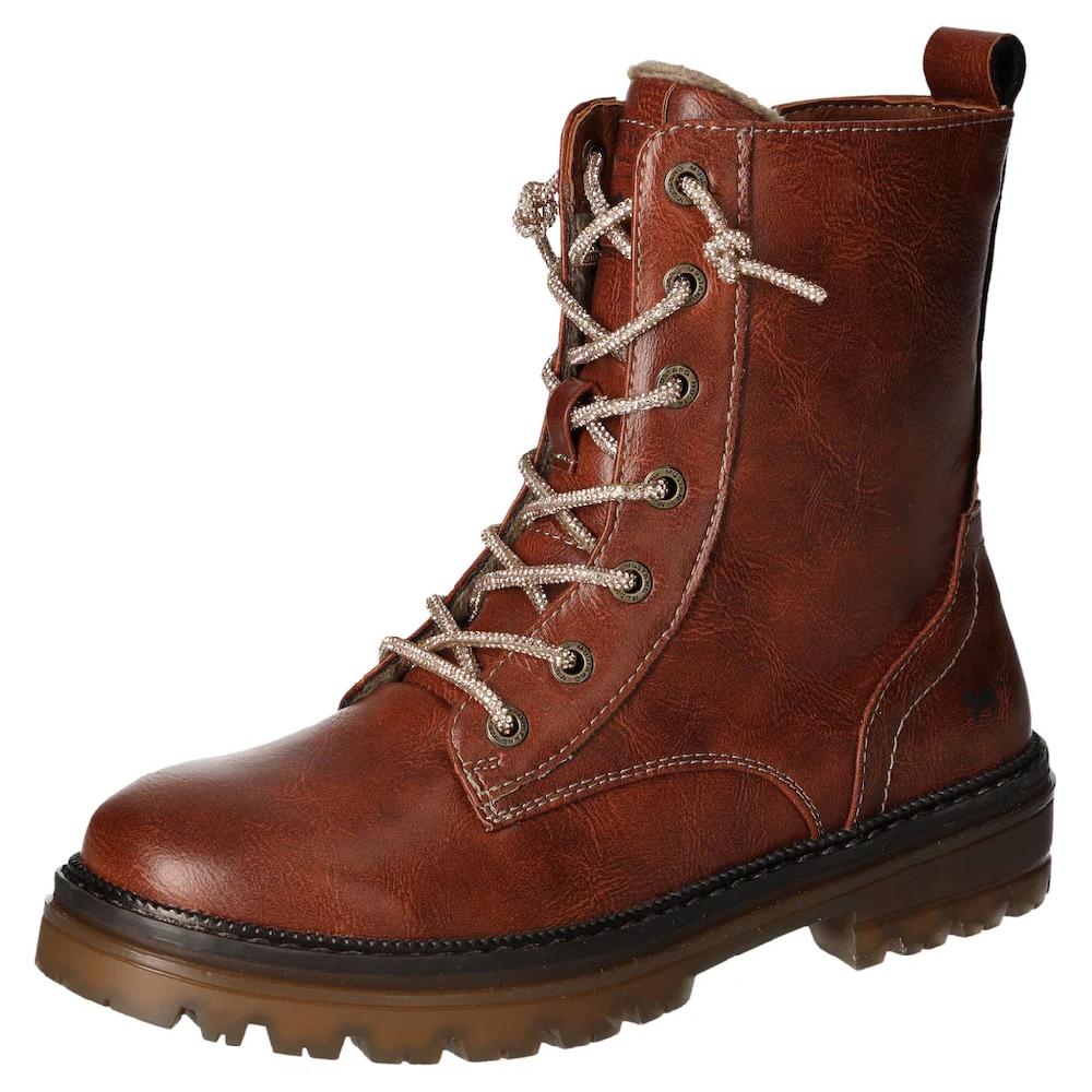 Mustang Shoes Schnürboots Stiefelette Blockabsatz mit praktischem Reißverschluss ▷ für