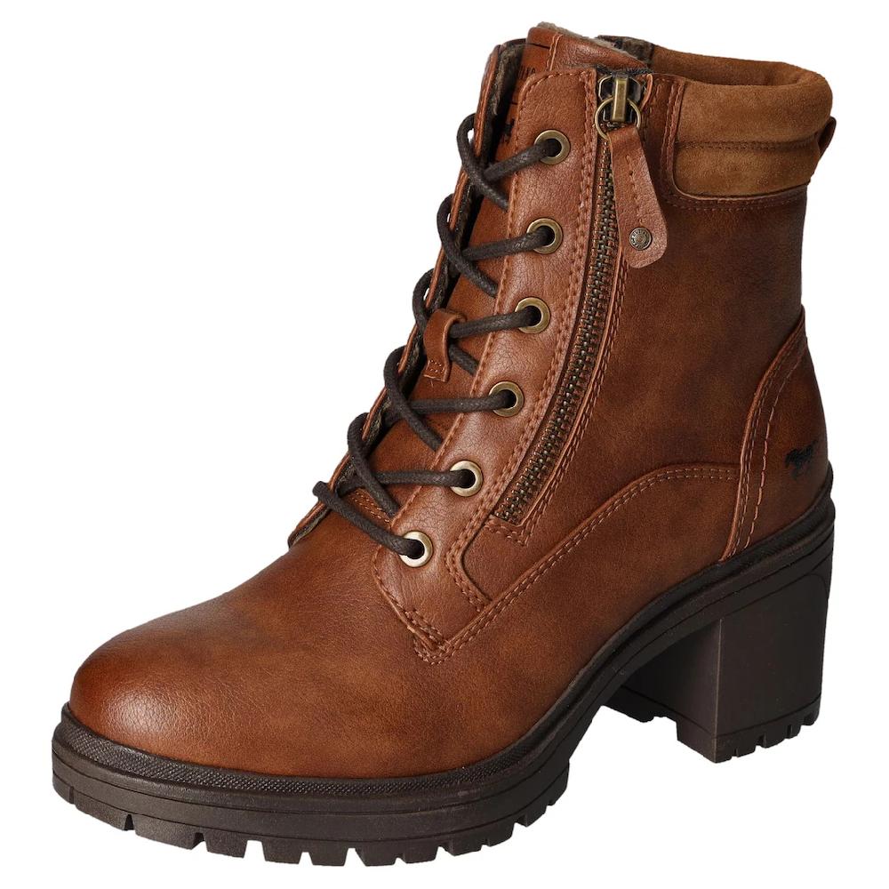 Mustang Shoes Stiefelette Schnürboots Blockabsatz Trachtenstiefelette mit Reißverschluss