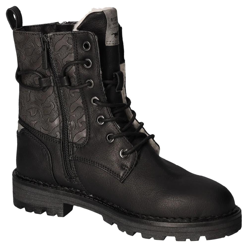 Mustang Shoes Winterboots Blockabsatz Winterstiefelette Schnürboots Logoschriftzüge Online Bestellen