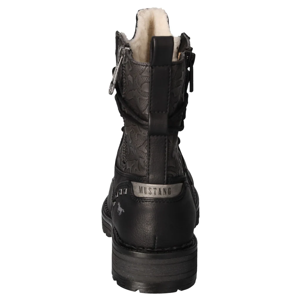 Mustang Shoes Winterboots Blockabsatz Winterstiefelette Schnürboots Logoschriftzüge Online Bestellen