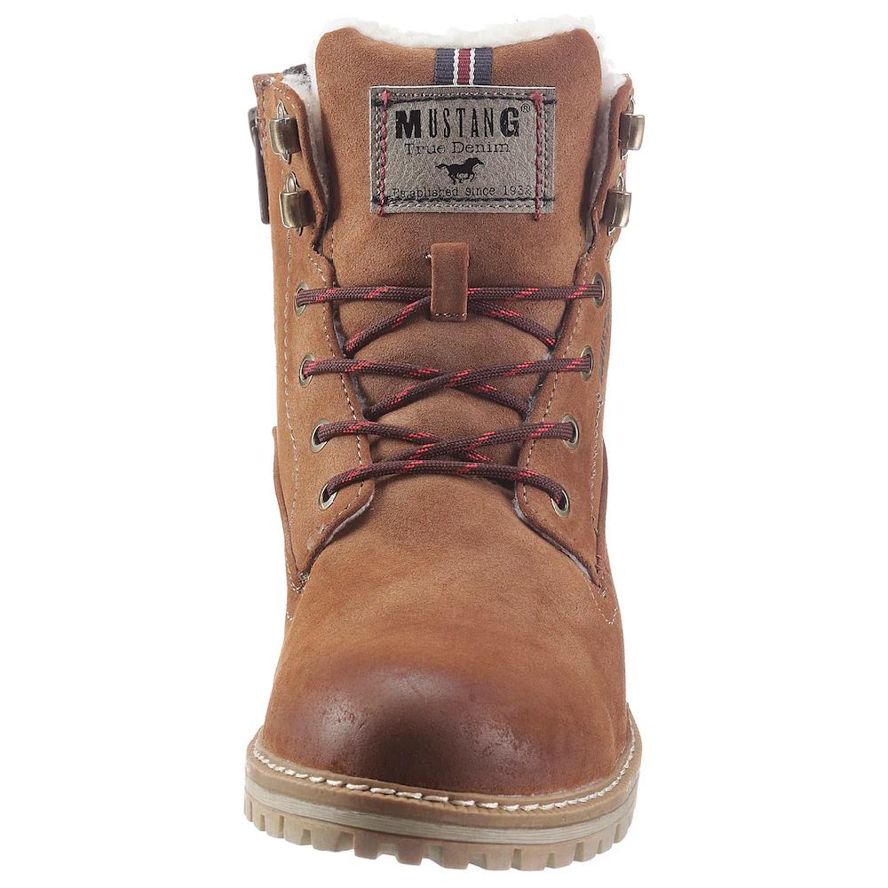 Mustang Shoes Winterboots Schnürboots Stiefelette Workerboots Kontrastbesatz Logo-Aufnäher ▷ Für