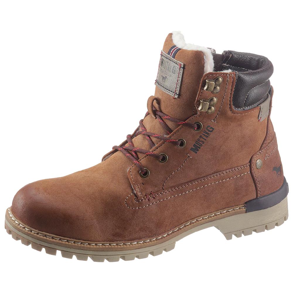 Mustang Shoes Winterboots Schnürboots Stiefelette Workerboots Kontrastbesatz Logo-Aufnäher ▷ für
