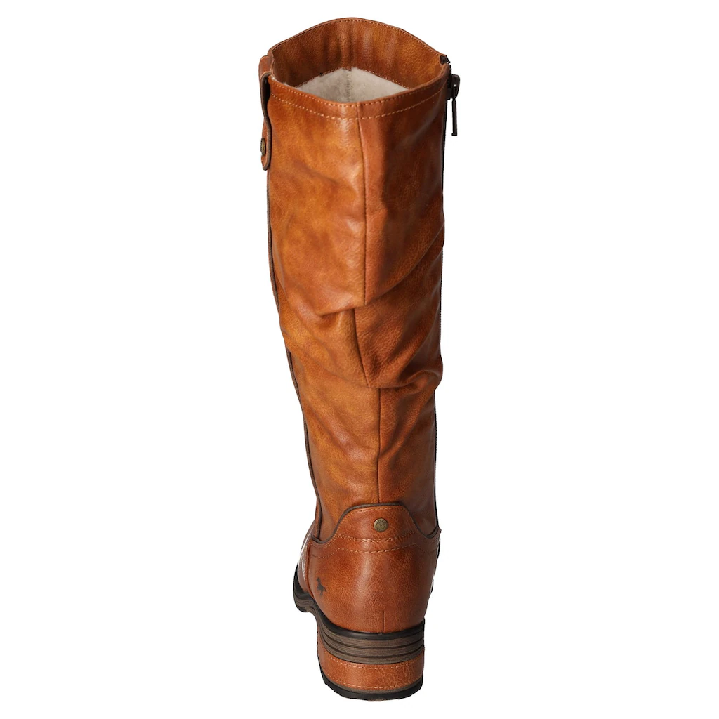 Mustang Shoes Winterstiefel Langschaftstiefel Blockabsatz Mit Raffungen Am Slouchy Schaft Online Kaufen