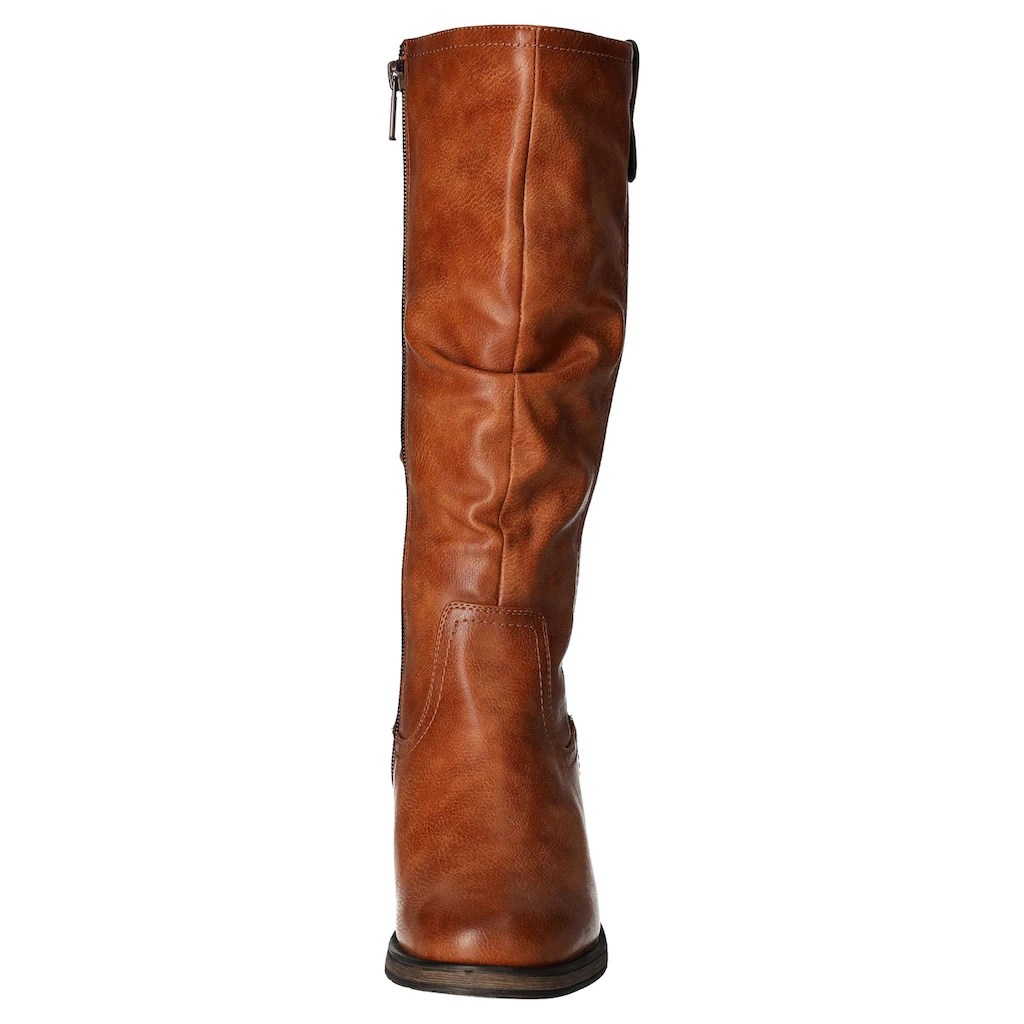 Mustang Shoes Winterstiefel Langschaftstiefel Blockabsatz Mit Raffungen Am Slouchy Schaft Online Kaufen