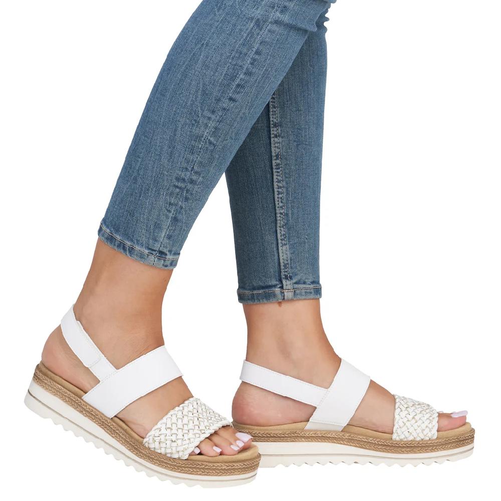 Remonte Keilsandalette »ELLE-Collection« Sommerschuh Sandale Keilabsatz Mit Flechtbandage Im Metalliclook Online Bestellen