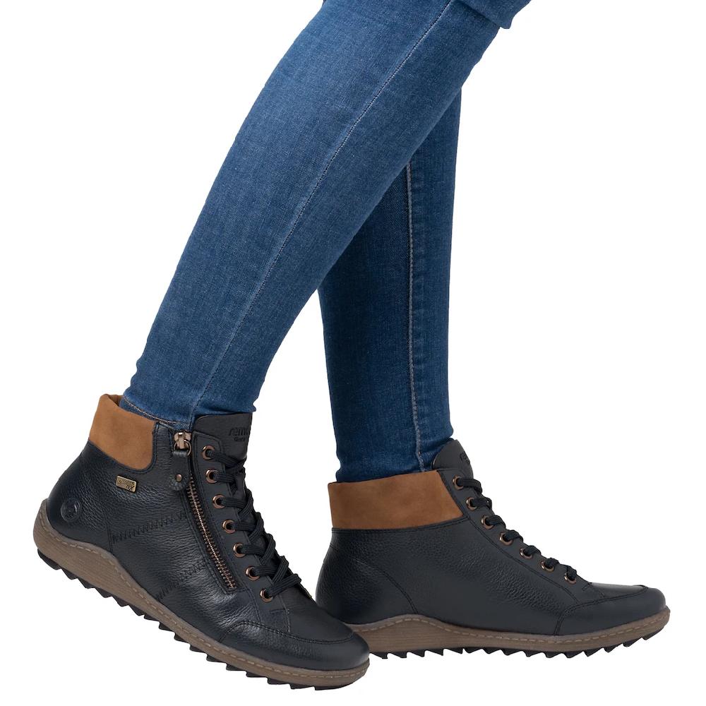 Remonte Schnürboots Flats Komfortschuh Stiefelette Mit Logoprägung Und Kontrastnähten Online Kaufen