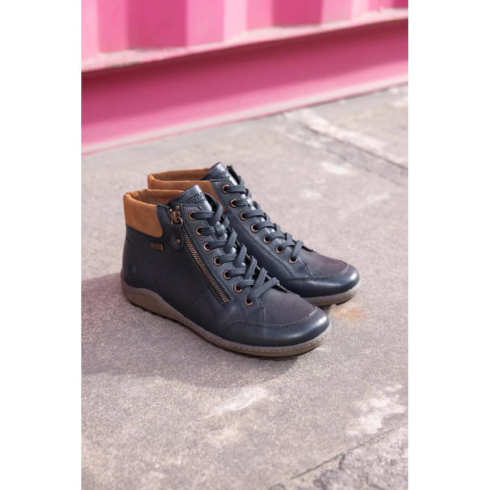 Remonte Schnürboots Flats Komfortschuh Stiefelette Mit Logoprägung Und Kontrastnähten Online Kaufen