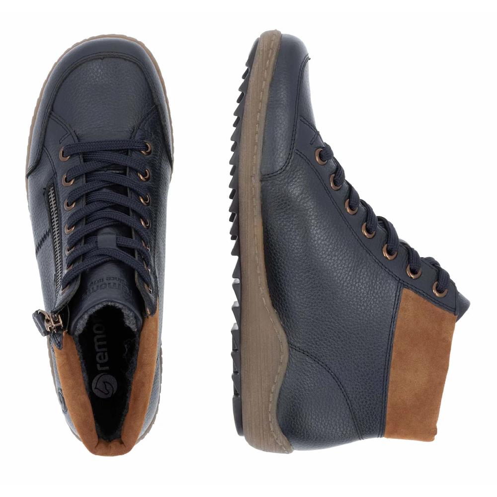 Remonte Schnürboots Flats Komfortschuh Stiefelette Mit Logoprägung Und Kontrastnähten Online Kaufen