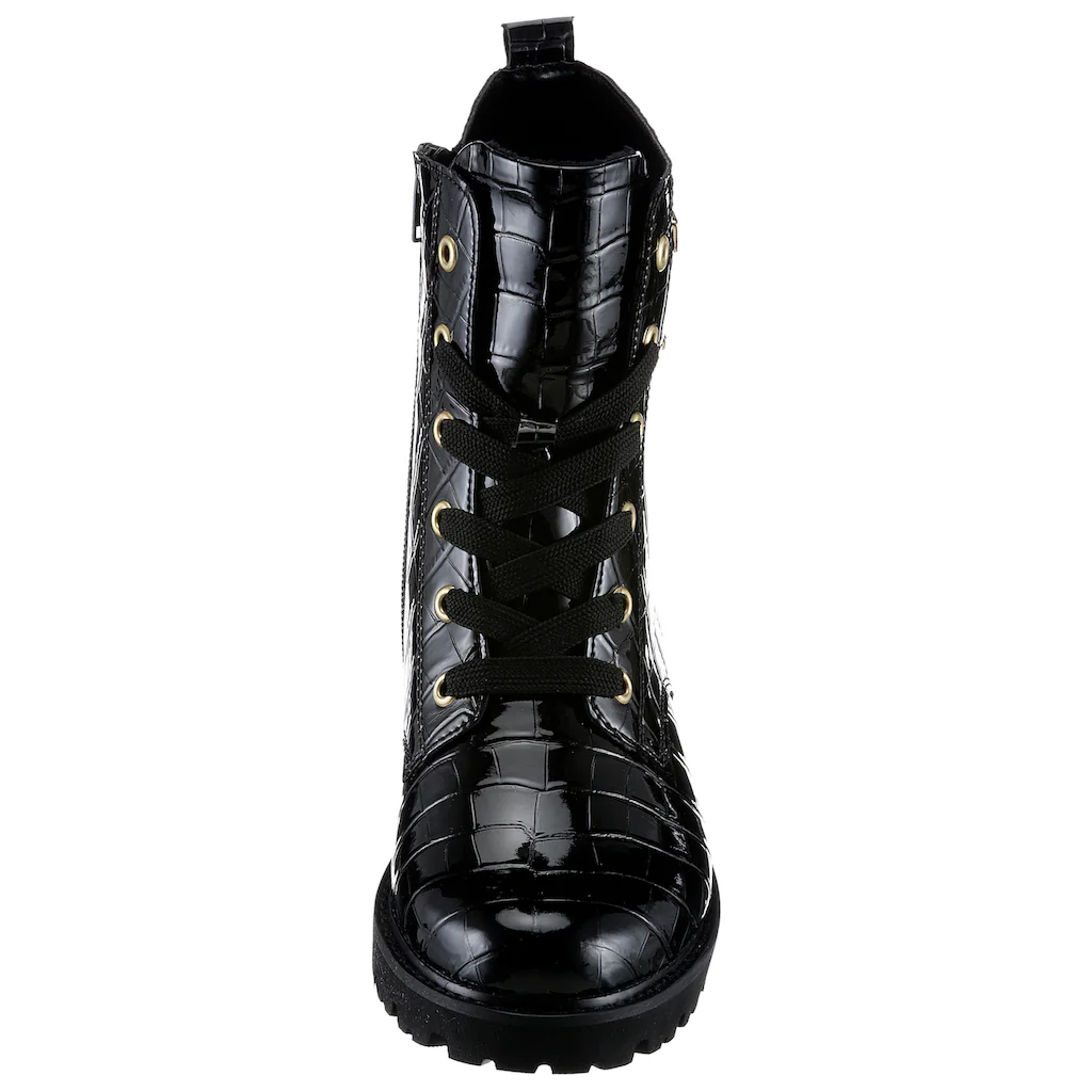 Remonte Schnürstiefelette Blockabsatz Schnürboots Im Kroko-Look Innenreißverschluss Kaufen