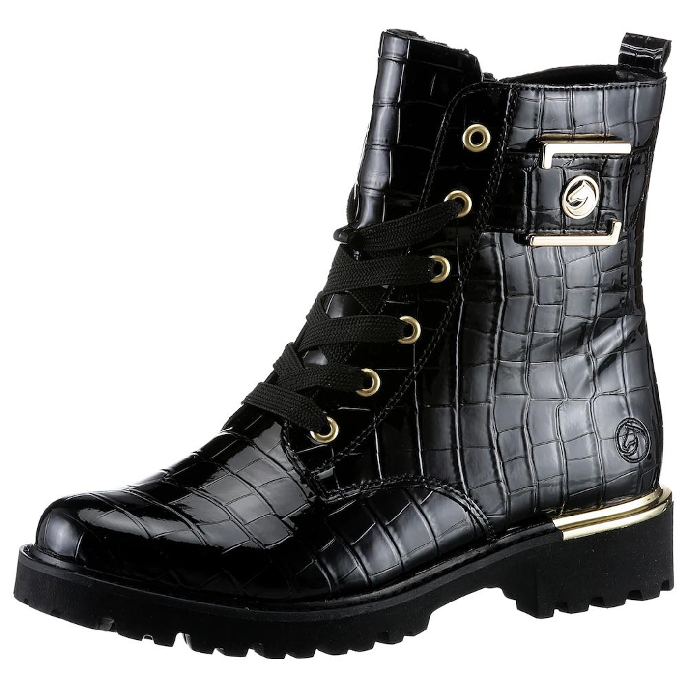 Remonte Schnürstiefelette Blockabsatz Schnürboots Im Kroko-Look Innenreißverschluss Kaufen