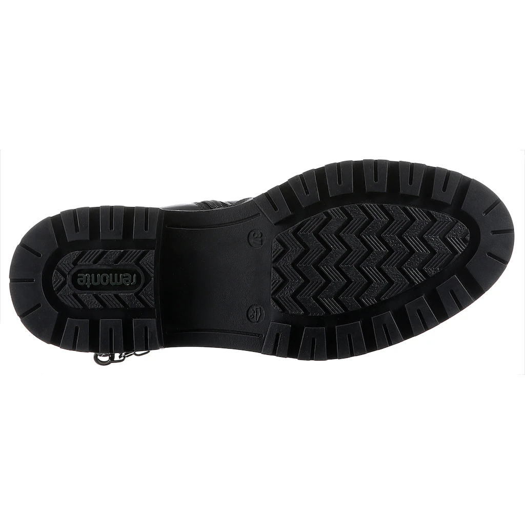 Remonte Stiefelette »Elisabeth Hurley-Collection« Blockabsatz Bikerboots Chunky-Boots Mit Innenreißverschluss ▷ Für