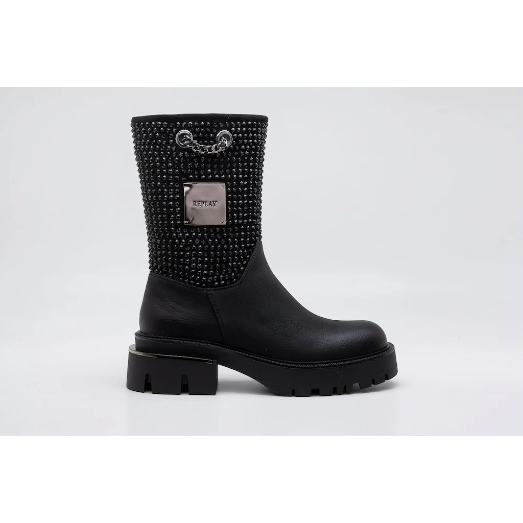 Replay Stiefel »BRIGHT« Bikerboots Plateaustiefel Mit Trendigen Metallic-Details Online Kaufen