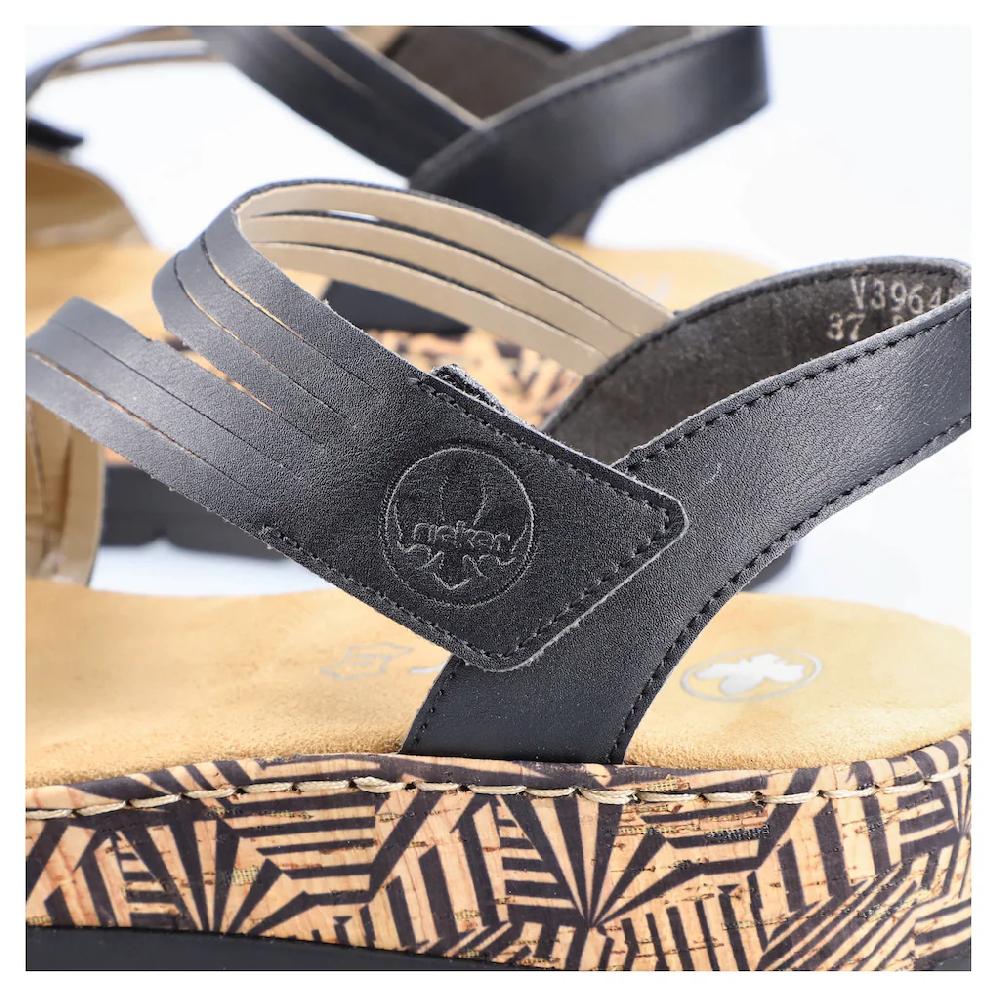 Rieker Keilsandalette Sommerschuh Sandale Keilabsatz Mit Gemusterter Plateausohle ▷ Für