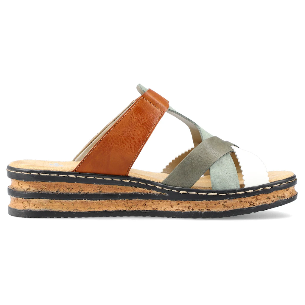 Rieker Pantolette Keilabsatz Sommerschuh Schlappen Mit Praktischem Klettriemchen Online Bestellen