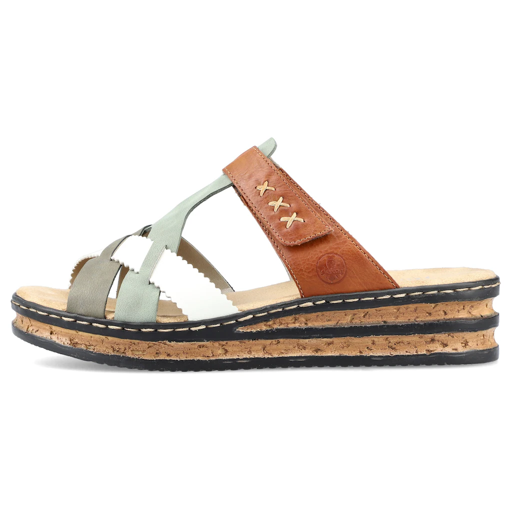 Rieker Pantolette Keilabsatz Sommerschuh Schlappen Mit Praktischem Klettriemchen Online Bestellen