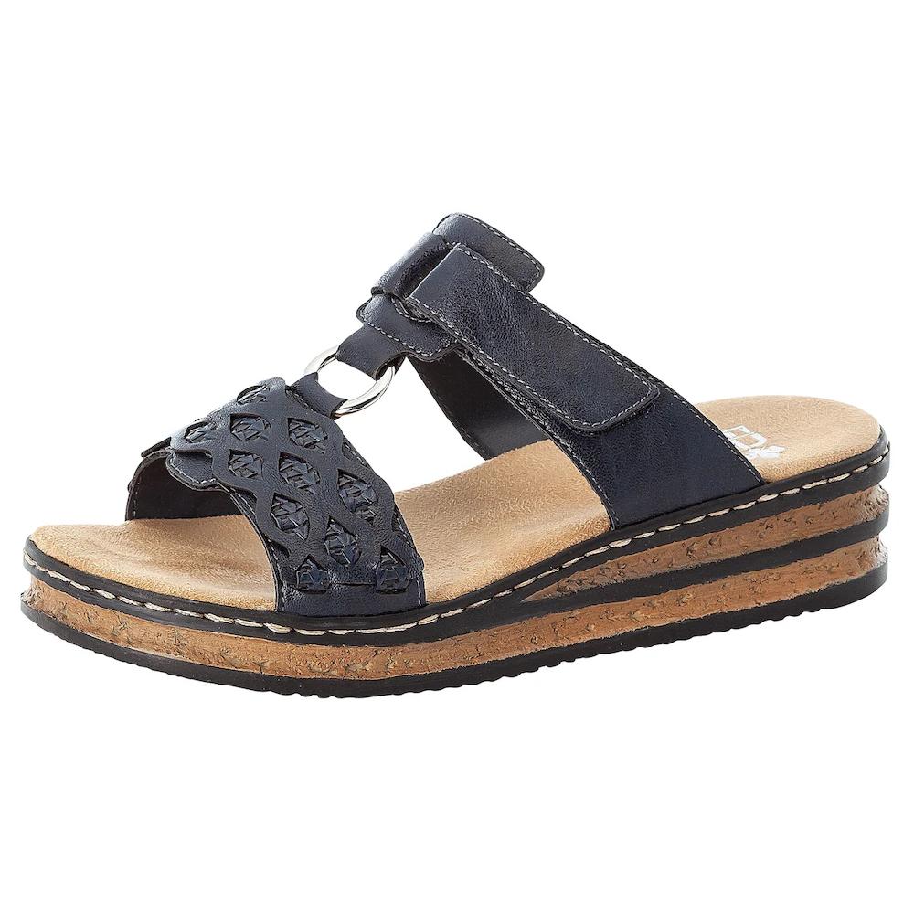 Rieker Pantolette Keilabsatz Sommerschuh Schlappen mit Riemchen in Flechtoptik ▷ für