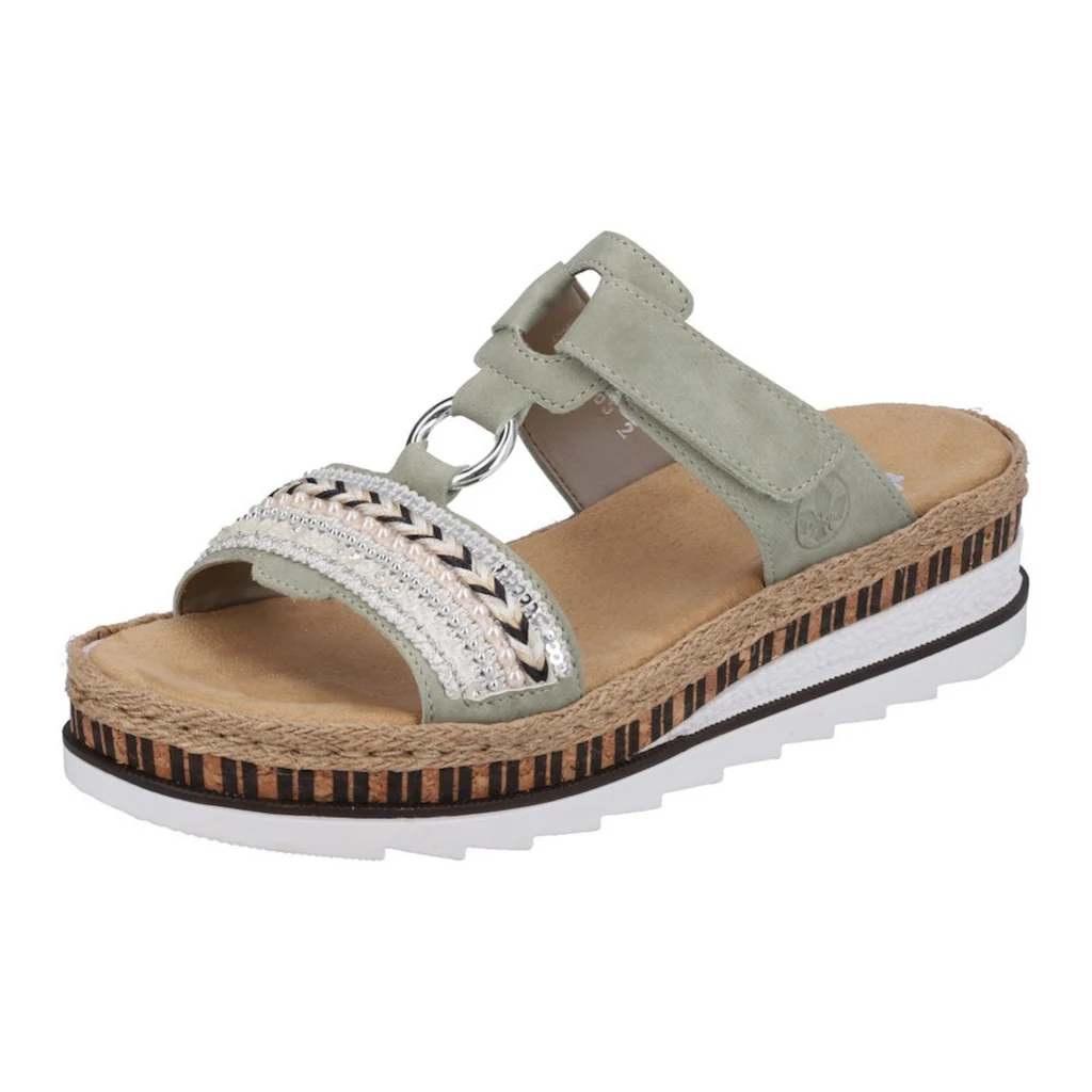 Rieker Pantolette Keilabsatz Sommerschuh Schlappen mit Zierperlen besetzt kaufen