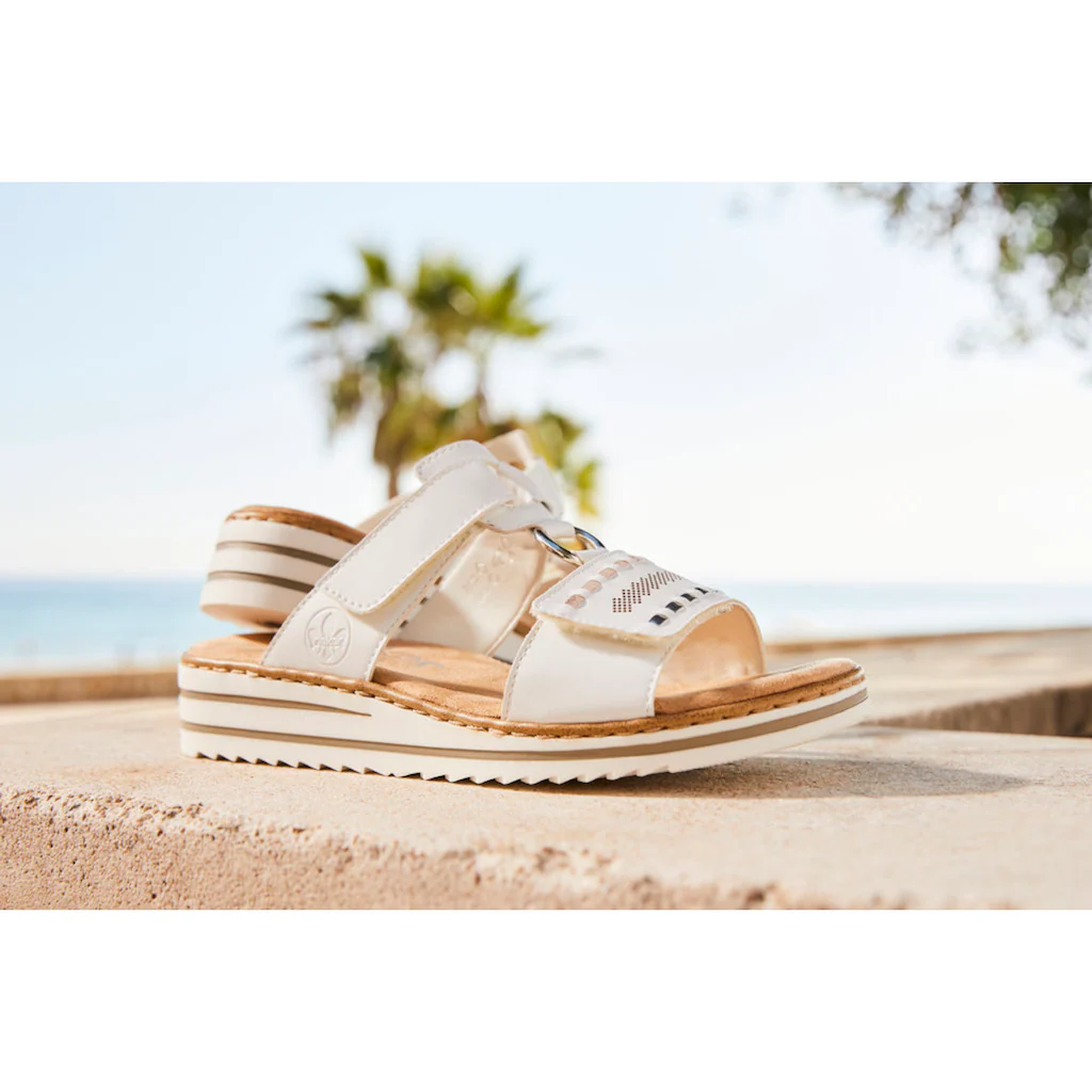 Rieker Pantolette Keilabsatz Sommerschuh Schlappen Mit Praktischen Klettriemchen ▷ Für