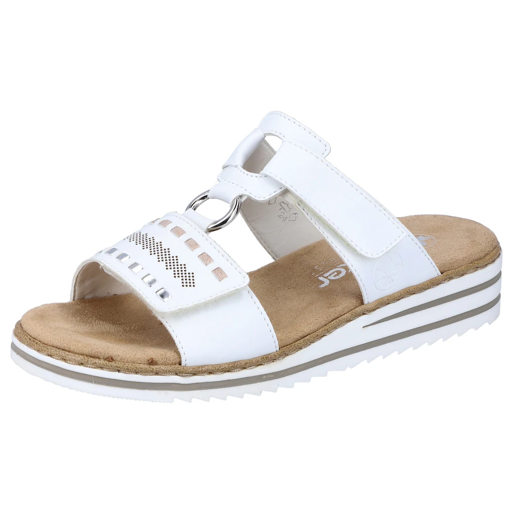 Rieker Pantolette Keilabsatz Sommerschuh Schlappen mit praktischen Klettriemchen ▷ für