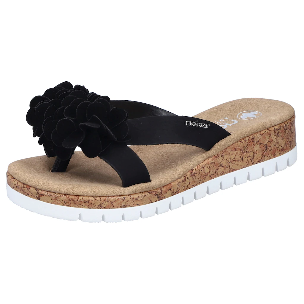 Rieker Pantolette Keilabsatz Sommerschuh Schlappen mit Keilabsatz in Kork-Optik