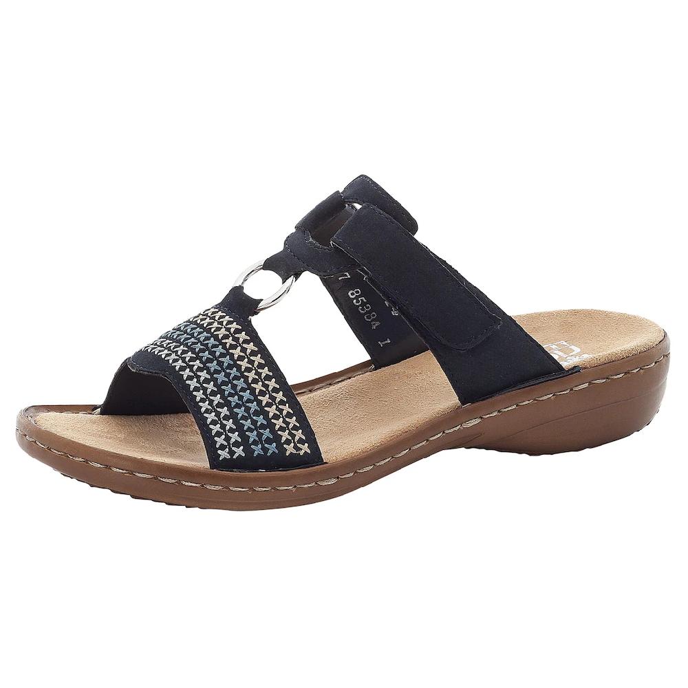 Rieker Pantolette Keilabsatz Sommerschuh Schlappen mit schöner Stickerei online bestellen