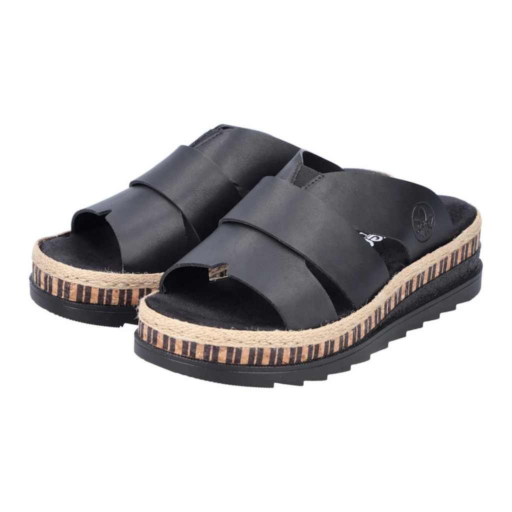 Rieker Pantolette Keilabsatz Sommerschuh Schlappen mit Bastumrahmung bestellen