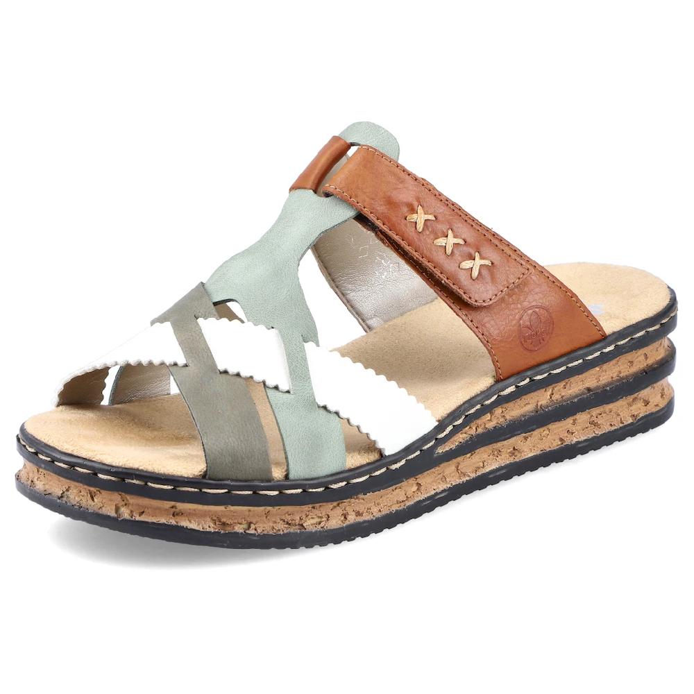 Rieker Pantolette Keilabsatz Sommerschuh Schlappen mit praktischem Klettriemchen online bestellen