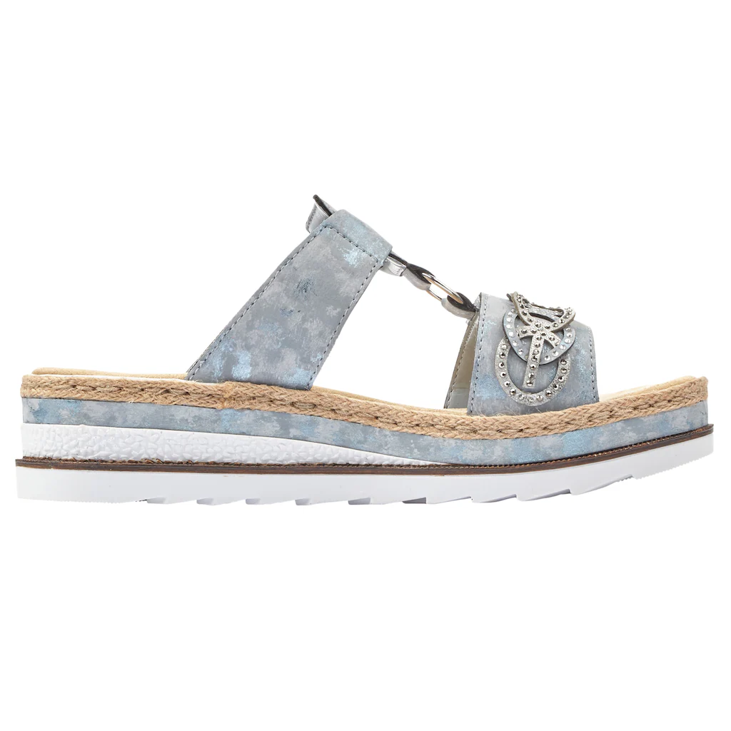 Rieker Pantolette Plateau Sommerschuh Schlappen Mit Strass-Stein-Verzierung Online Bestellen