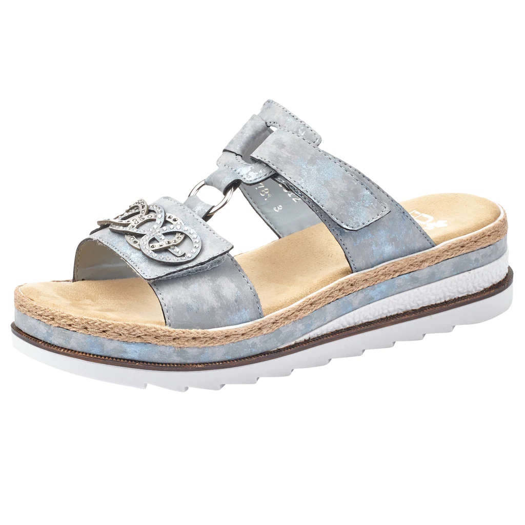 Rieker Pantolette Plateau Sommerschuh Schlappen mit Strass-Stein-Verzierung online bestellen