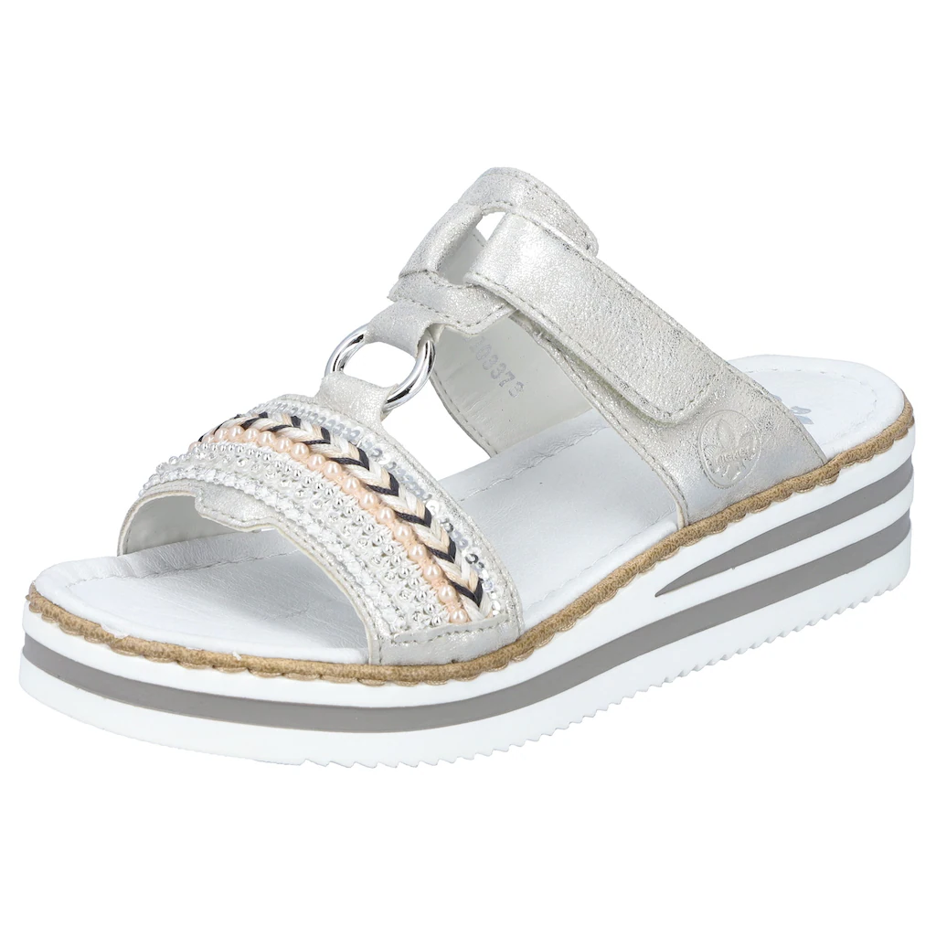 Rieker Pantolette Plateau Sommerschuh Schlappen mit Zierperlen und Pailetten bestellen