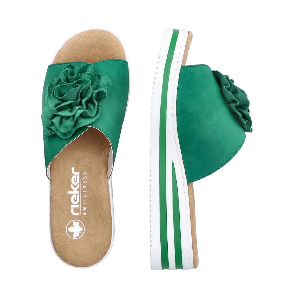 Rieker Pantolette Sommerschuh Poolslide Strandschuh Keilabsatz Mit Klettverschluss