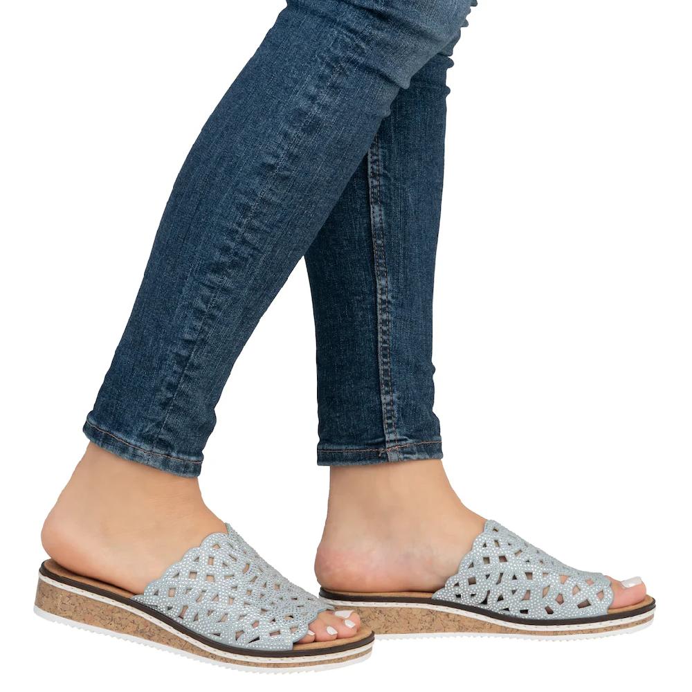 Rieker Pantolette Sommerschuh Schlappen Hausschuh Keilabsatz Mit Perfortion