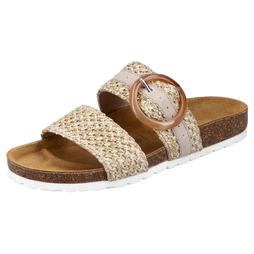 Rieker Pantolette Sommerschuh Schlappen Hausschuh mit dekorativer Zierschnalle