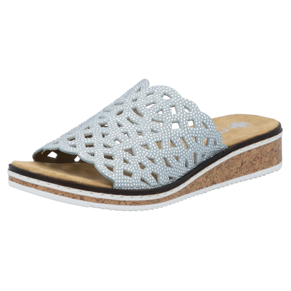 Rieker Pantolette Sommerschuh Schlappen Hausschuh Keilabsatz mit Perfortion