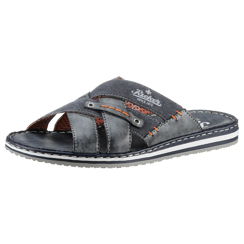 Rieker Pantolette Sommerschuh Schlappen Poolslides mit kontrastfarbener Rahmennaht bestellen