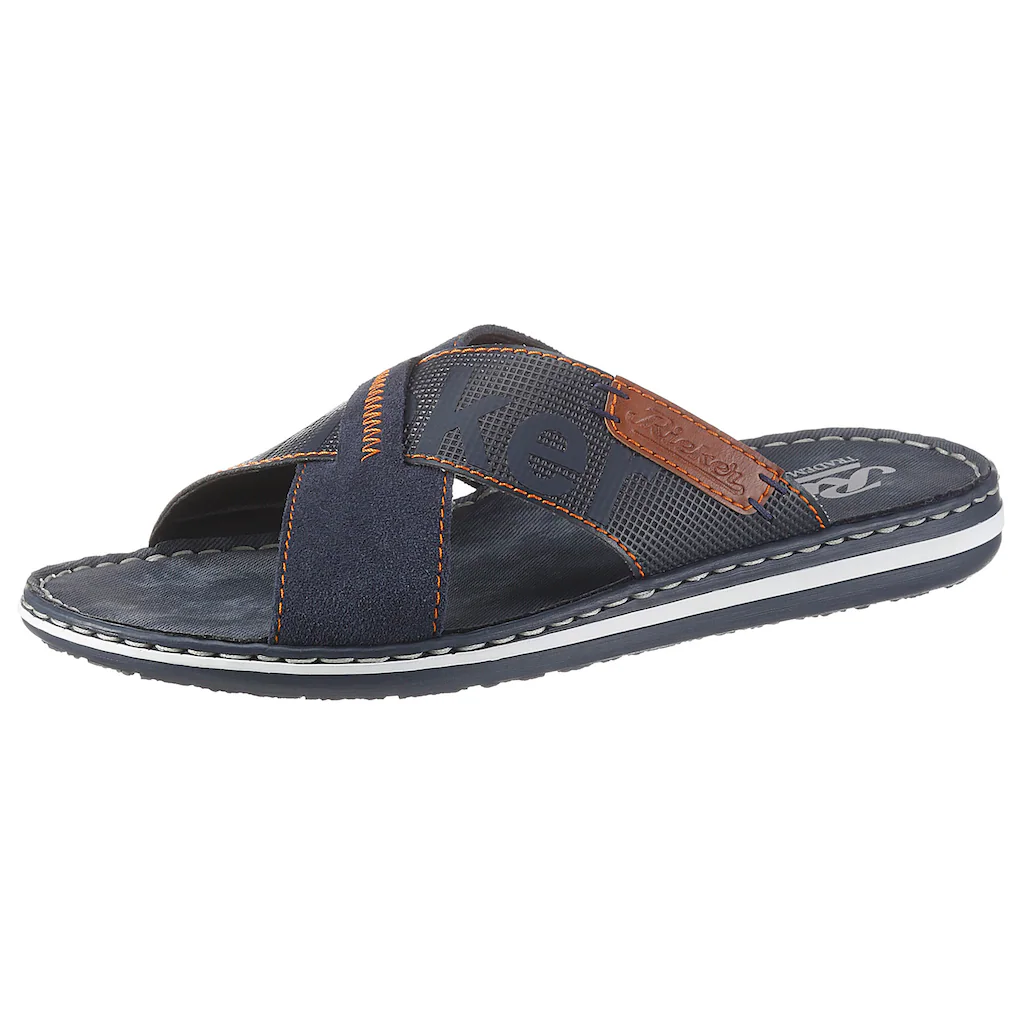 Rieker Pantolette Sommerschuh Schlappen Poolslides mit Kontraststeppung bestellen