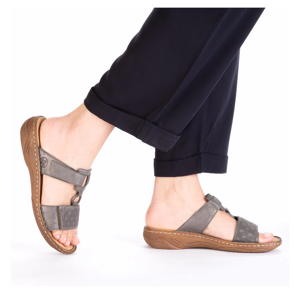 Rieker Pantolette Sommerschuh Schlappen Urlaubschuh Klettschuh Mit Perforation