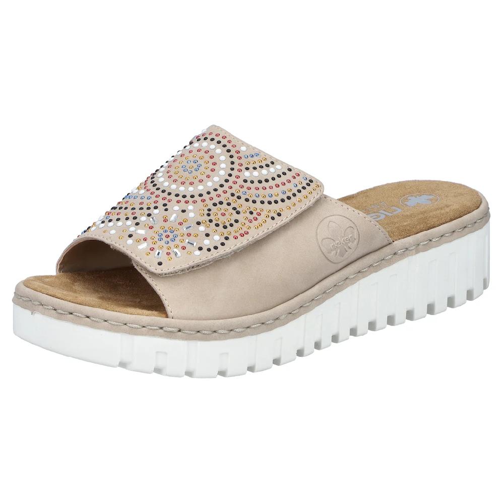 Rieker Pantolette Sommerschuh Strandschuh Hausschuh mit regulierbarem Klettverschluss